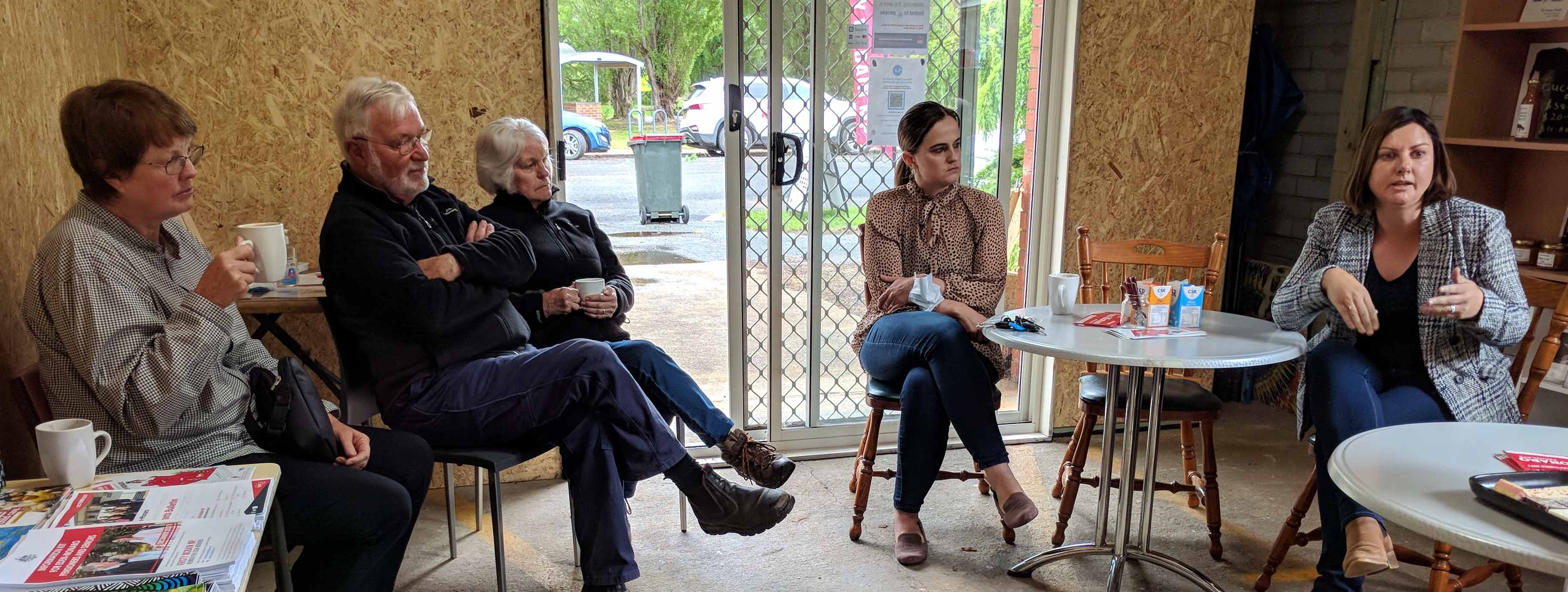 Kristy McBain talking to locals